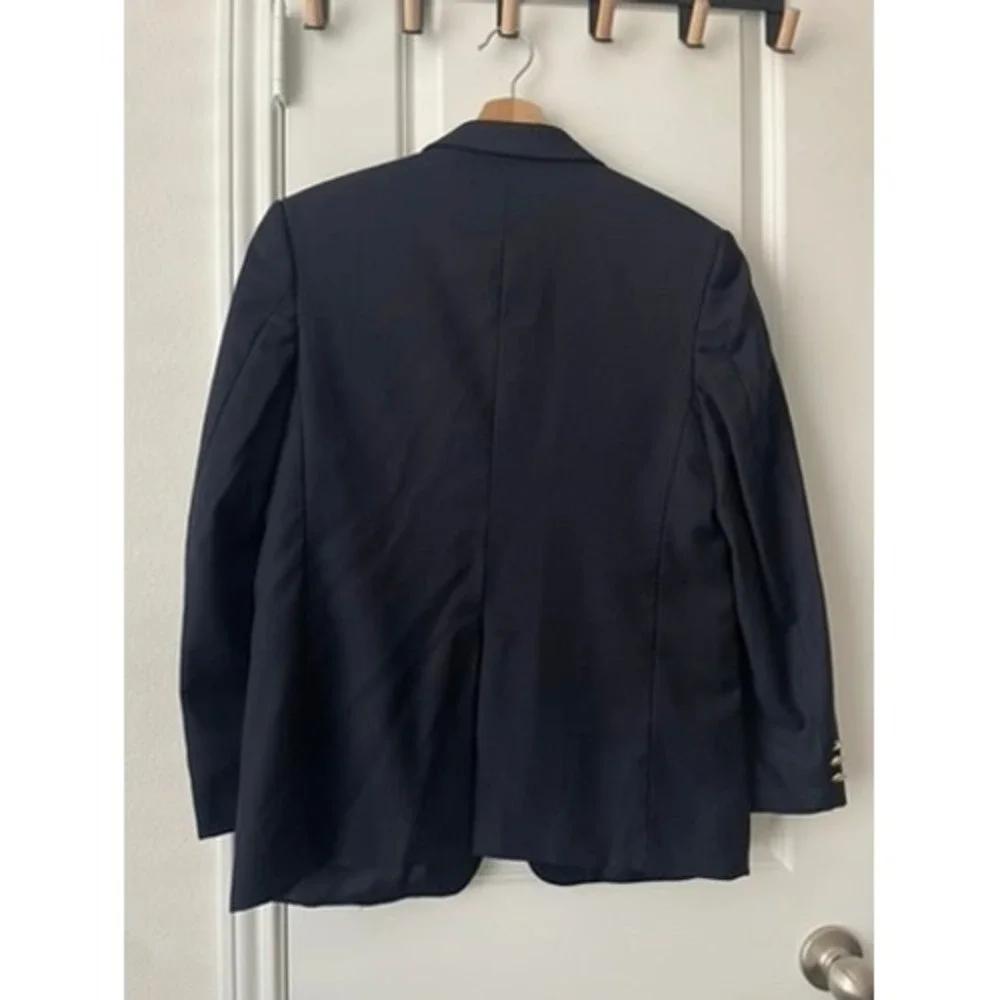 Culwell & Son Mens Gray Black 100% Wool Blazer Gold Crest Buttons 16H